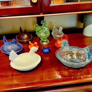 A clutch of chickens on nests candy dish.